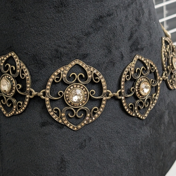 Chico's Bronze Tone, Peach Rhinestone Belt - Picture 4 of 9